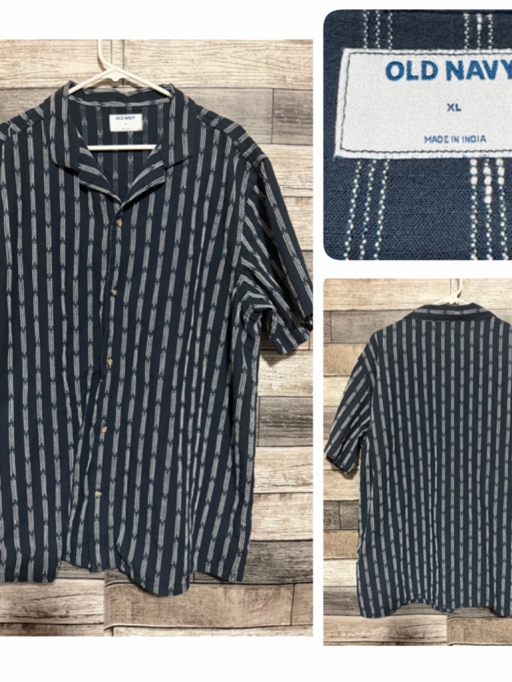 Old Navy Short Sleeve Textured Jacquard Camp Shirt Button Down Men’s XL Blue